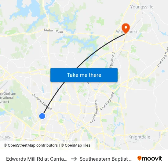Edwards Mill Rd at Carriage Dr (Laurel Hills Park) to Southeastern Baptist Theological Seminary map