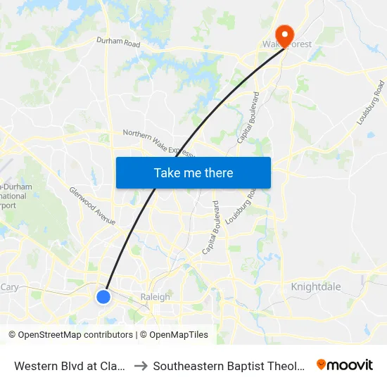 Western Blvd at Clanton St (Eb) to Southeastern Baptist Theological Seminary map