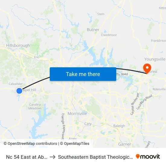 Nc 54 East at Abc Store to Southeastern Baptist Theological Seminary map