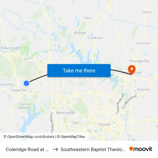 Coleridge Road at Sage Road to Southeastern Baptist Theological Seminary map