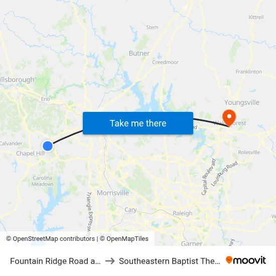 Fountain Ridge Road at Overland Drive to Southeastern Baptist Theological Seminary map