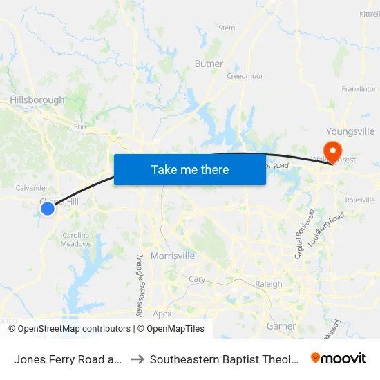 Jones Ferry Road at Bim Street to Southeastern Baptist Theological Seminary map