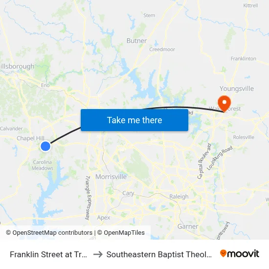 Franklin Street at Trust Building to Southeastern Baptist Theological Seminary map