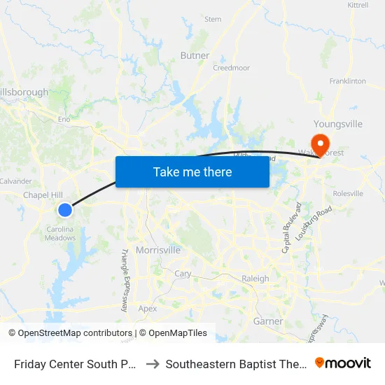 Friday Center South Park And Ride Lot to Southeastern Baptist Theological Seminary map
