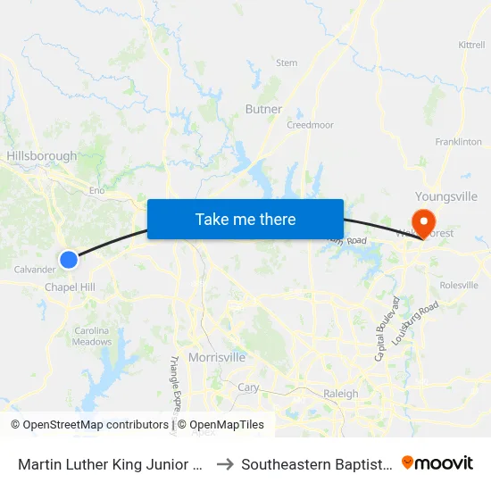 Martin Luther King Junior Boulevard at Stateside Drive to Southeastern Baptist Theological Seminary map