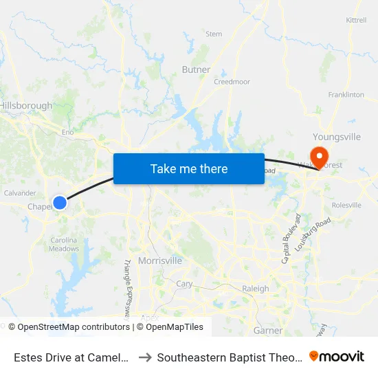 Estes Drive at Camelot Apartments to Southeastern Baptist Theological Seminary map