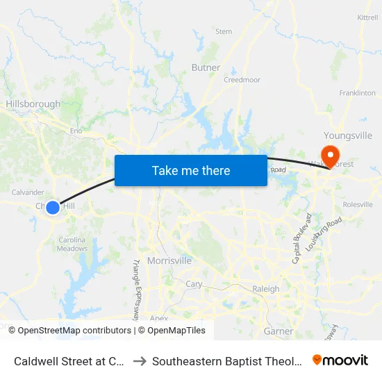 Caldwell Street at Church Street to Southeastern Baptist Theological Seminary map