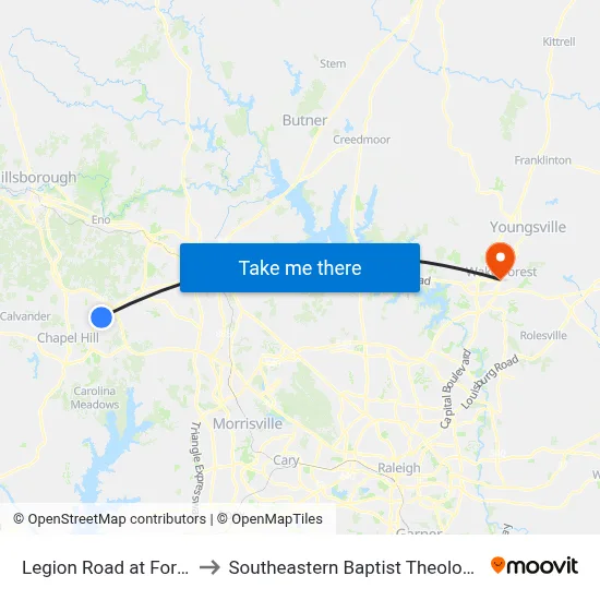 Legion Road at Forsyth Drive to Southeastern Baptist Theological Seminary map