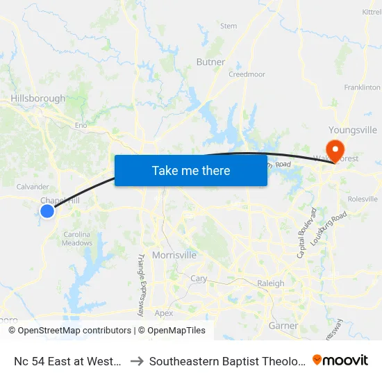 Nc 54 East at Westbrook Drive to Southeastern Baptist Theological Seminary map