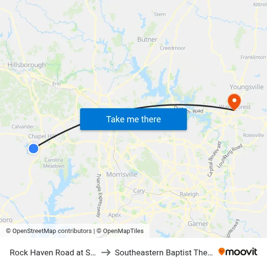 Rock Haven Road at Smith Level Road to Southeastern Baptist Theological Seminary map