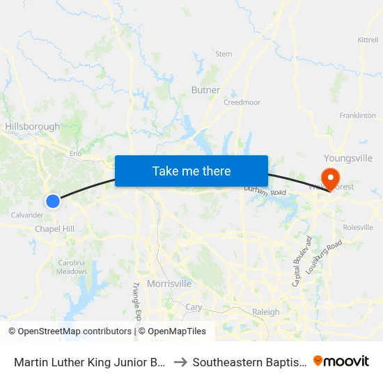 Martin Luther King Junior Boulevard at Weaver Dairy Road to Southeastern Baptist Theological Seminary map