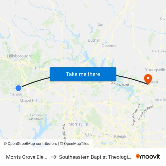 Morris Grove Elementary to Southeastern Baptist Theological Seminary map