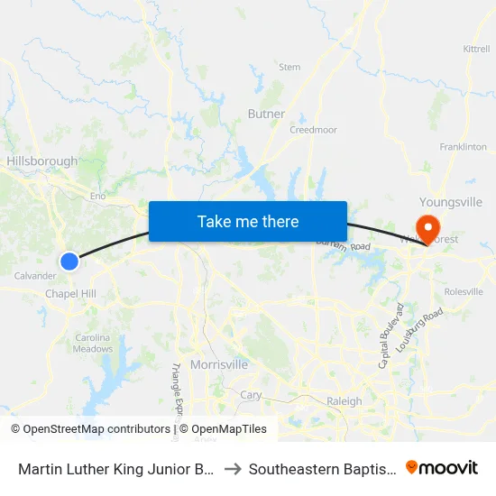 Martin Luther King Junior Boulevard at Westminster Drive to Southeastern Baptist Theological Seminary map