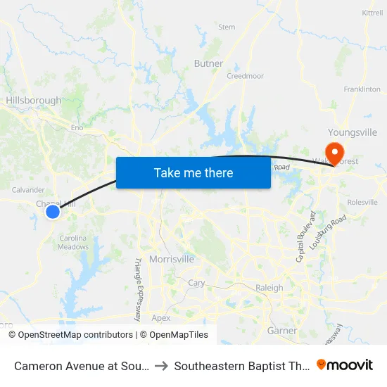Cameron Avenue at South Roberson Street to Southeastern Baptist Theological Seminary map