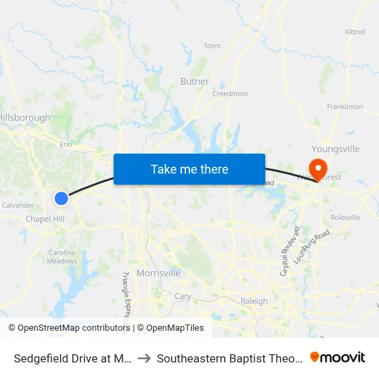 Sedgefield Drive at Mayberry Court to Southeastern Baptist Theological Seminary map