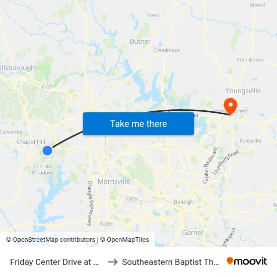 Friday Center Drive at Nc 54 Northbound to Southeastern Baptist Theological Seminary map