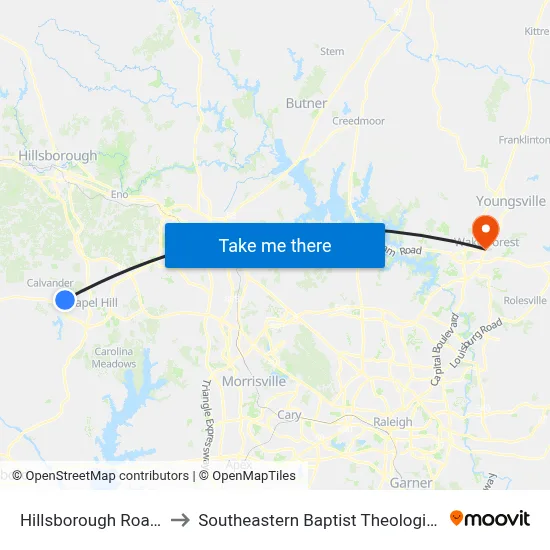 Hillsborough Road at 904 to Southeastern Baptist Theological Seminary map