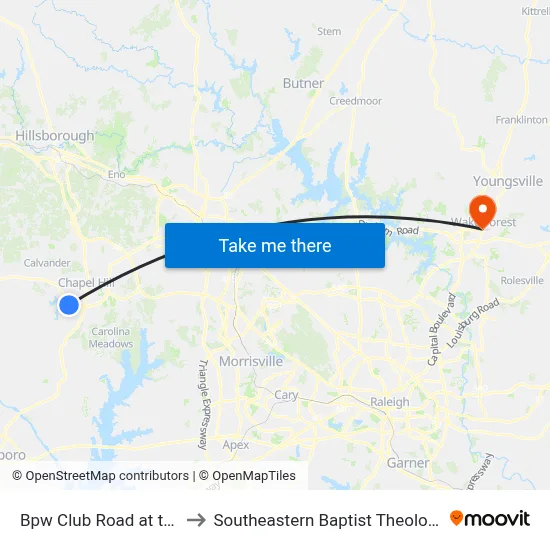 Bpw Club Road at the Villages to Southeastern Baptist Theological Seminary map
