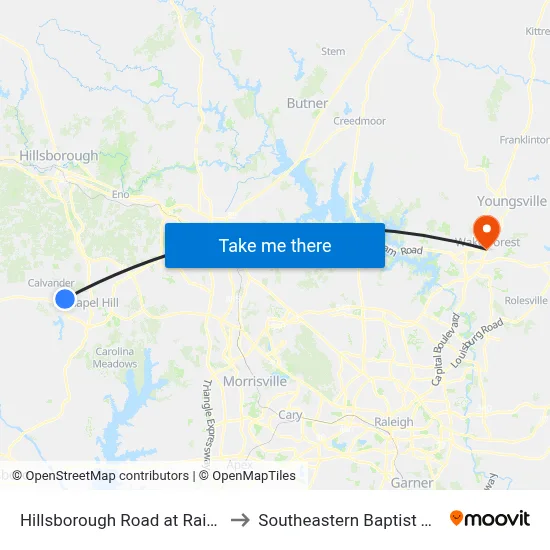 Hillsborough Road at Rainbow Drive Westbound to Southeastern Baptist Theological Seminary map