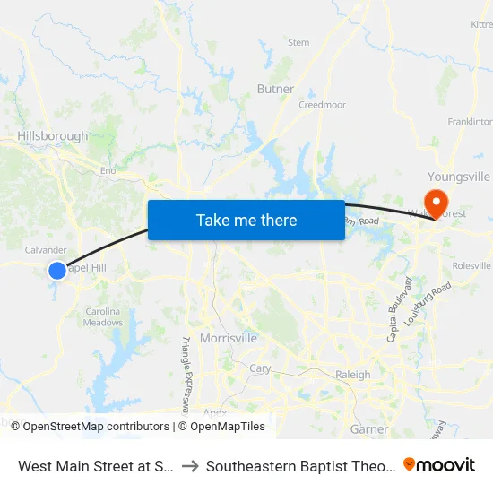 West Main Street at Simpson Street to Southeastern Baptist Theological Seminary map