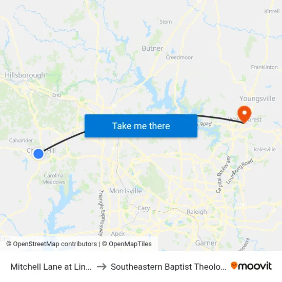 Mitchell Lane at Lindsay Street to Southeastern Baptist Theological Seminary map
