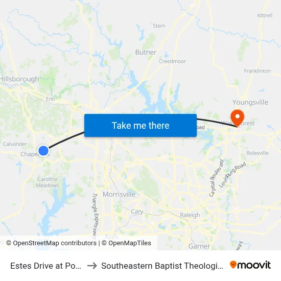 Estes Drive at Post Office to Southeastern Baptist Theological Seminary map