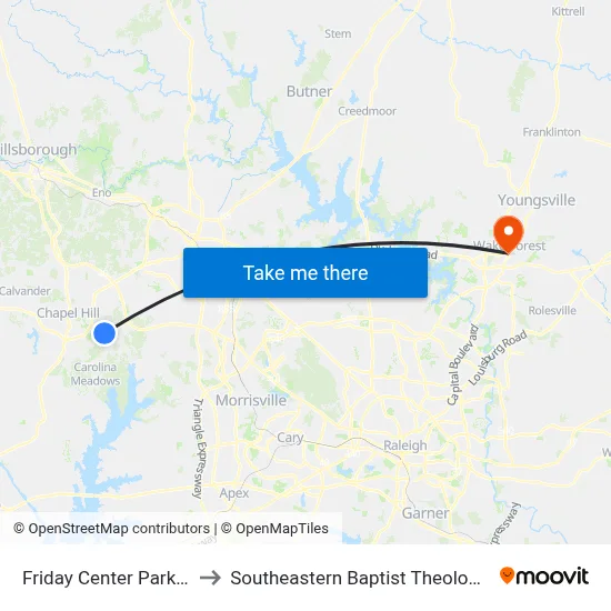 Friday Center Park-And-Ride to Southeastern Baptist Theological Seminary map