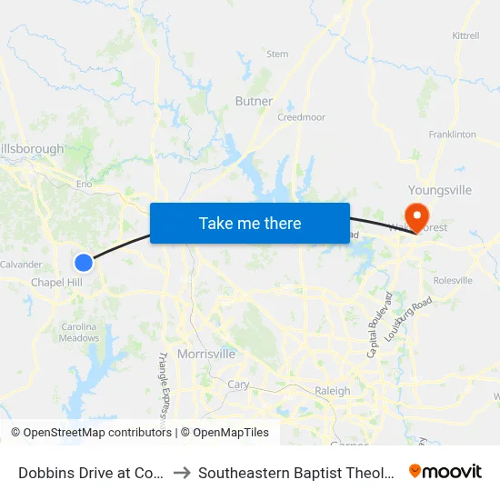 Dobbins Drive at Cosgrove Hills to Southeastern Baptist Theological Seminary map