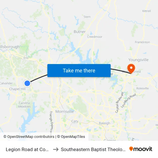 Legion Road at Cooper Street to Southeastern Baptist Theological Seminary map