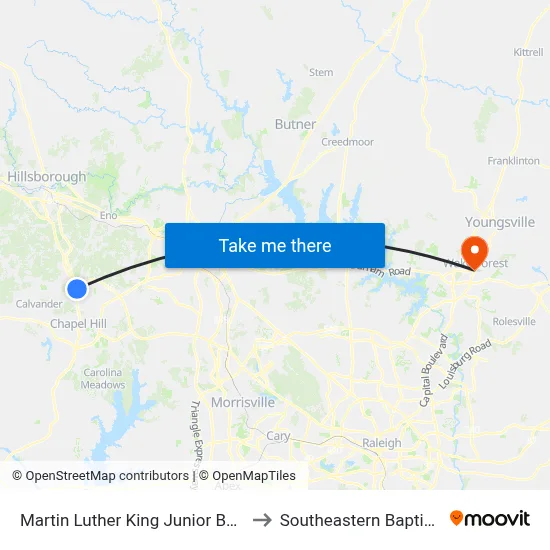 Martin Luther King Junior Boulevard at Rigsbee Southbound to Southeastern Baptist Theological Seminary map