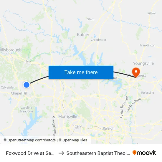 Foxwood Drive at Sedgefield Drive to Southeastern Baptist Theological Seminary map