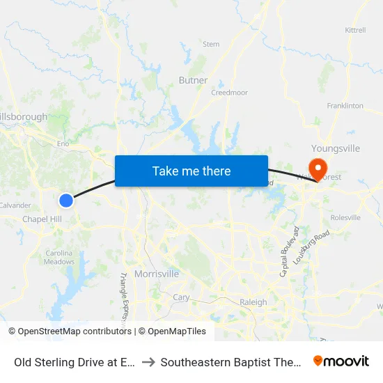 Old Sterling Drive at Eastowne Road to Southeastern Baptist Theological Seminary map