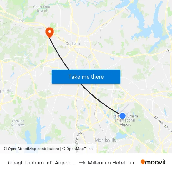 Raleigh-Durham Int'l Airport (RDU) to Millenium Hotel Durham map