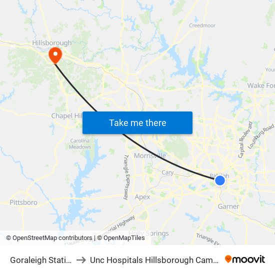 Goraleigh Station to Unc Hospitals Hillsborough Campus map