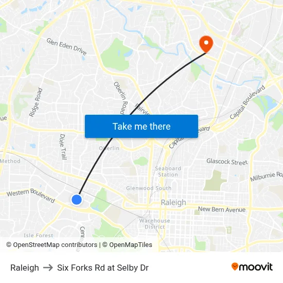 Raleigh to Six Forks Rd at Selby Dr map