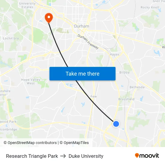 Research Triangle Park to Duke University map