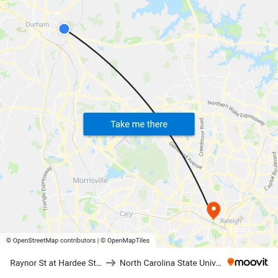 Raynor St at Hardee St (Eb) to North Carolina State University map