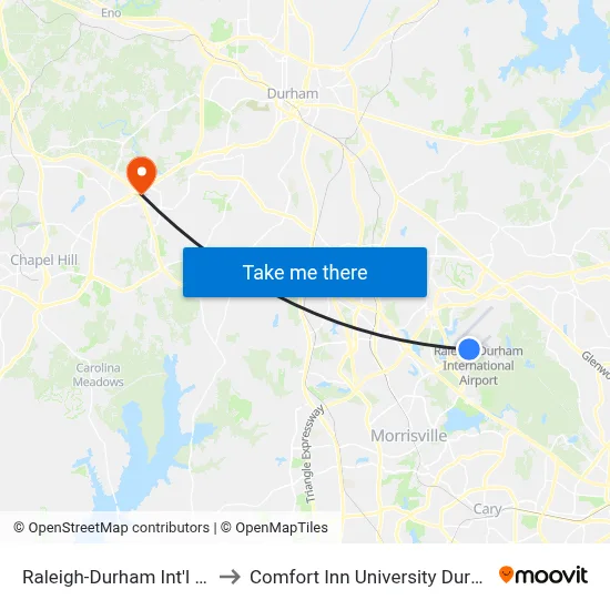 Raleigh-Durham Int'l Airport (RDU) to Comfort Inn University Durham - Chapel Hill map