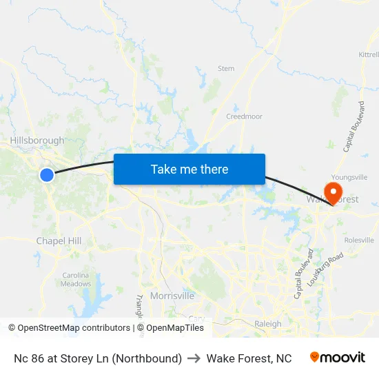 Nc 86 at Storey Ln (Northbound) to Wake Forest, NC map