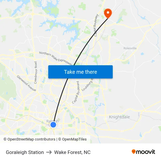Goraleigh Station to Wake Forest, NC map