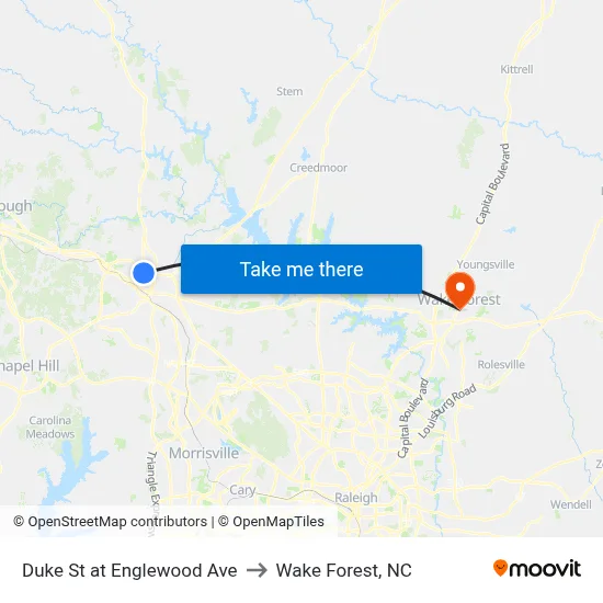 Duke St at Englewood Ave to Wake Forest, NC map
