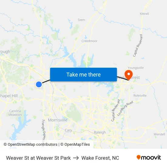 Weaver St at Weaver St Park to Wake Forest, NC map