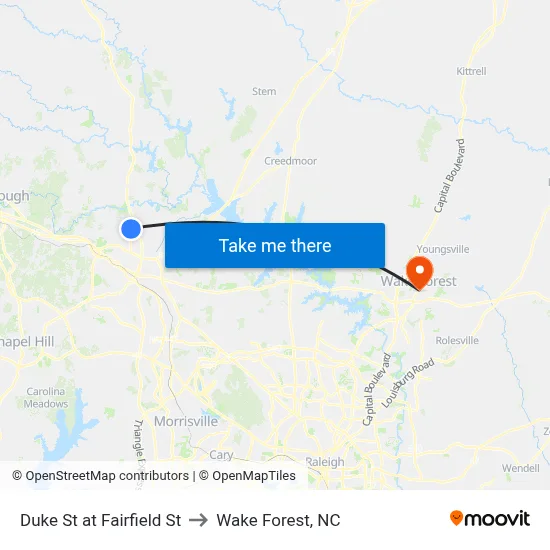 Duke St at Fairfield St to Wake Forest, NC map