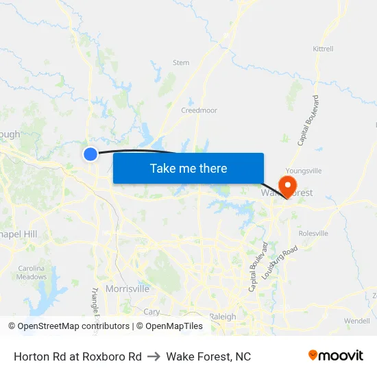 Horton Rd at Roxboro Rd to Wake Forest, NC map