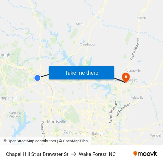 Chapel Hill St at Brewster St to Wake Forest, NC map