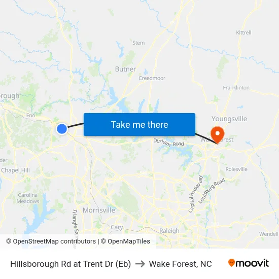 Hillsborough Rd at Trent Dr (Eb) to Wake Forest, NC map