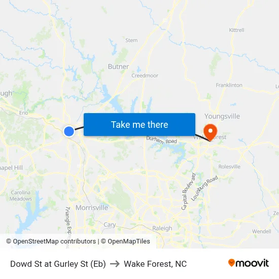 Dowd St at Gurley St (Eb) to Wake Forest, NC map