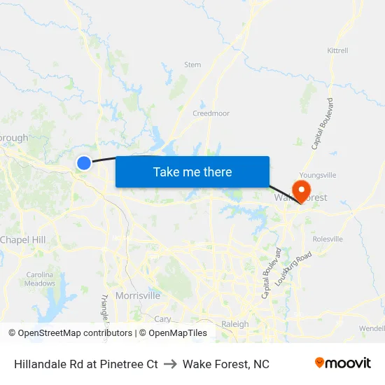 Hillandale Rd at Pinetree Ct to Wake Forest, NC map