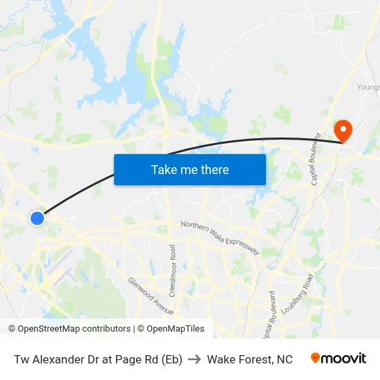 Tw Alexander Dr at Page Rd (Eb) to Wake Forest, NC map