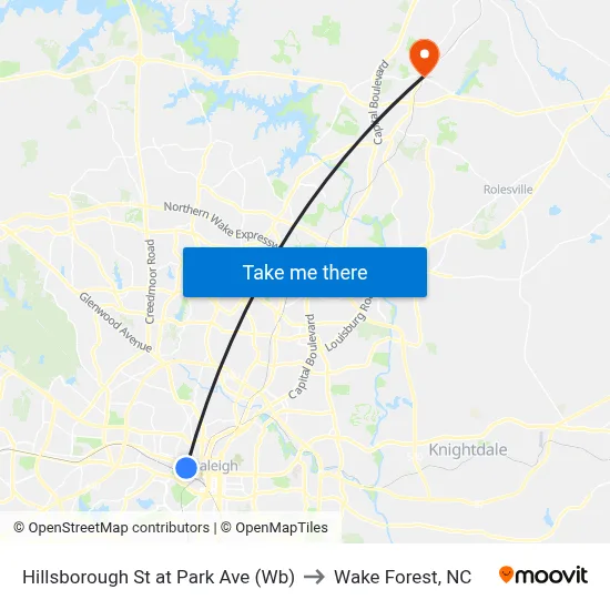Hillsborough St at Park Ave (Wb) to Wake Forest, NC map